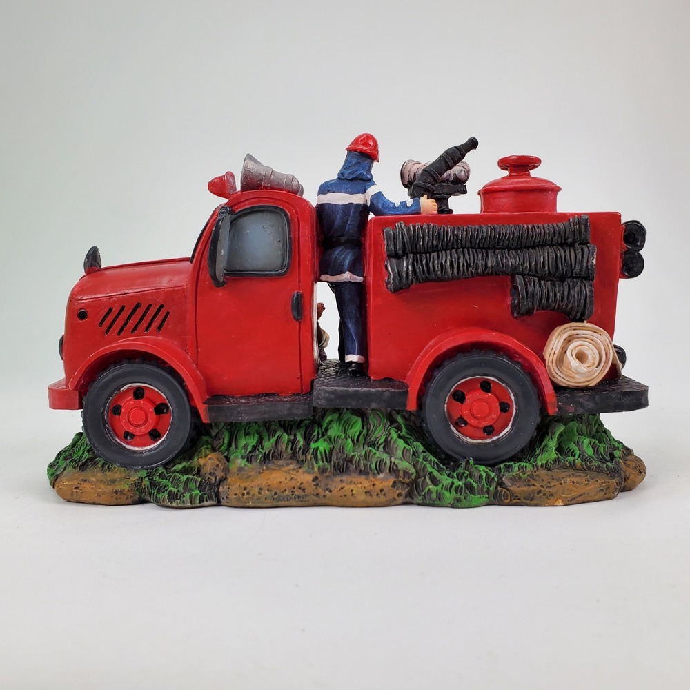 Young's Inc 2002 Fire Truck Figurine Firefighter Dalmatian Child Resin Decor